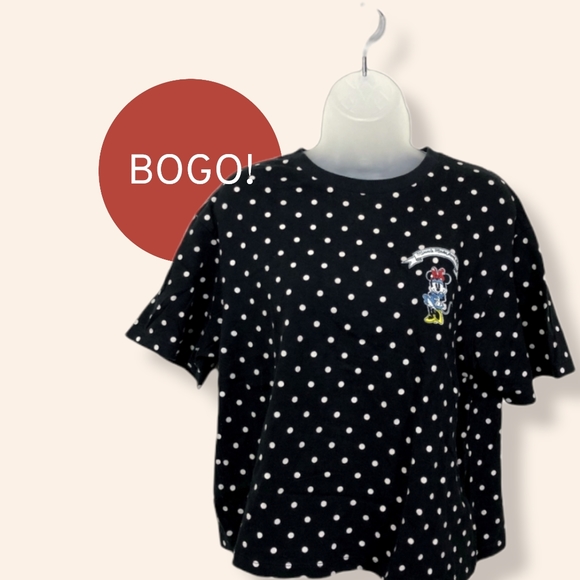 UNIQLO Disney T Shirt Minnie Mouse Black White Polka Dots Boxy Medium - Picture 1 of 8